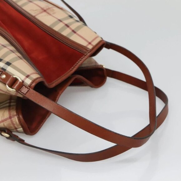 BURBERRY Nova Check Blue Label Tote Bag PVC Suede Beige Brown gold Auth 133568 - Picture 8 of 16